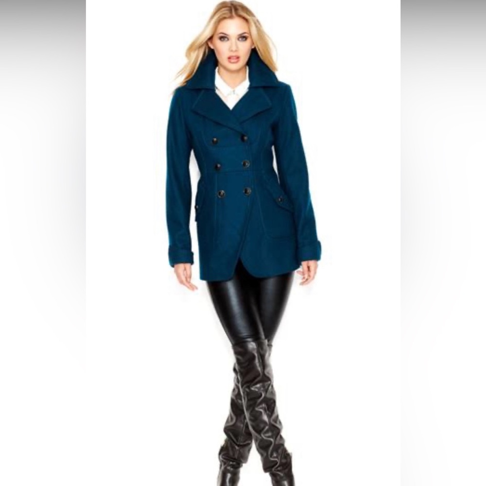 Guess Wool Dark Teal Peacoat Size L